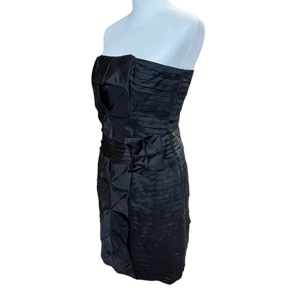 BEBE Mini Dress Size Medium Black Silk NWT Pleated Strapless Party Cocktail LBD - Picture 2 of 12